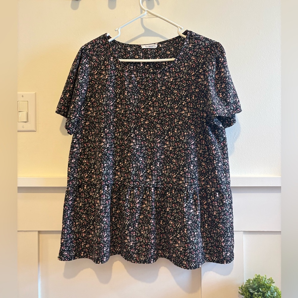 Black Floral Blouse with Peter Pan Collar
